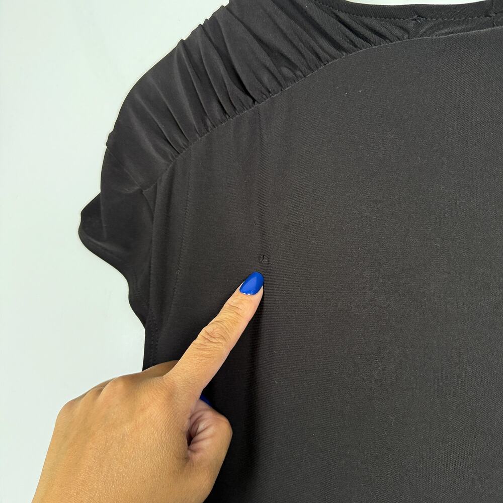 White House Black Market Cap Sleeve Draped Neckline Blouse Top - L - Picture 7 of 9